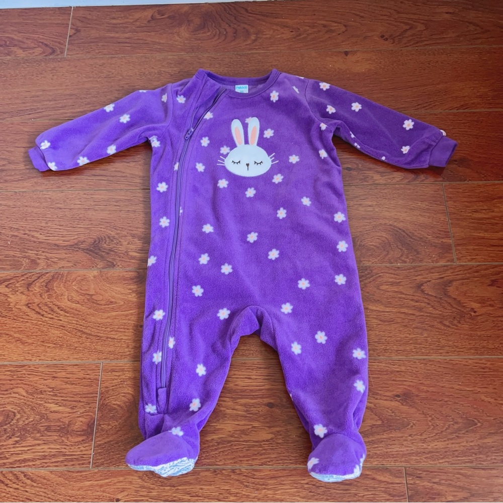 Pekkle Baby Fleece Footed Sleeper | Purple Bunny Floral Print | 9M | NEW